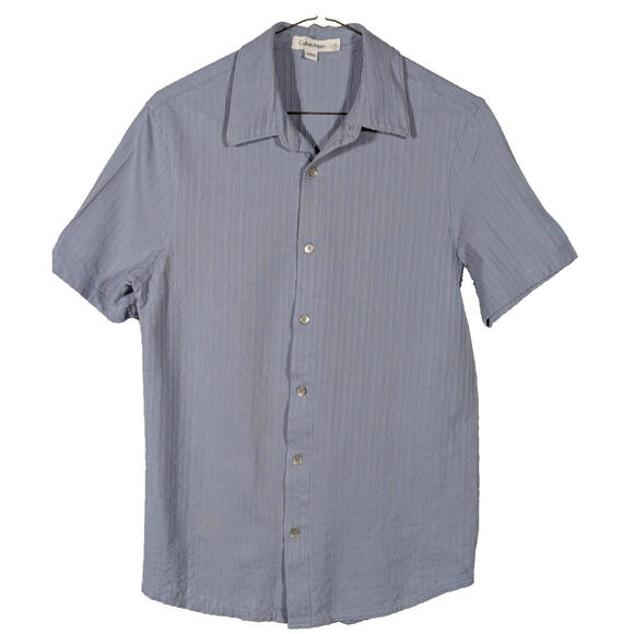 Calvin Klein Short Sleeve Button Down Shirt Light Blue Mens Small 100% Cotton - Picture 1 of 7